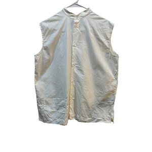 Eskander White Sleeveless Button Down Patch Pocket Cotton Lagenlook High Collar